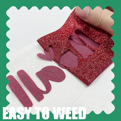 Red Glitter HTV Heat Transfer Vinyl, 12" x 8ft lron on Vinyl, for T-Shirt Ironing, Vinyl HTV Easy to Cut and Weed, The Best Choice for DIY Creativity. (red, 12" x 8ft)