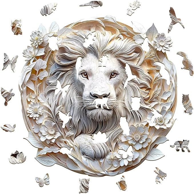 Wooden Puzzles Adults, 3D Paper Lion Wooden Puzzles 200 Pieces, Unique Animal Shaped Wood Challenging Jigsaw Puzzles Gifts for Adults, 11.4x11.2in