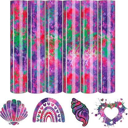 Tintnut Purple Splash Heat Transfer Vinyl - 6 Sheets 10"x12" Patterned HTV for T-Shirts, Hats, Clothes - Compatible with Cricut & Silhouette Cameo