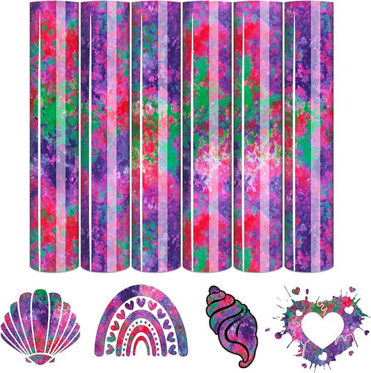 Tintnut Purple Splash Heat Transfer Vinyl - 6 Sheets 10"x12" Patterned HTV for T-Shirts, Hats, Clothes - Compatible with Cricut & Silhouette Cameo
