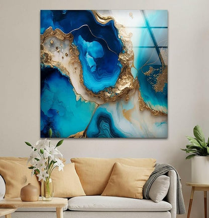 My Photostation.com 20Wx14H'' Blue Alcohol ink Glass Wall ArtTempered Glass Printing Wall Decor Large Wall Art Wall Hangings