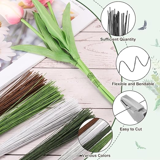 PATIKIL 32 Inch 22 Gauge Floral Stem Wire, 3 Pack/120 Pieces Bouquet Stem Paper Wrapped for DIY Crafts Flower Arrangements, Black
