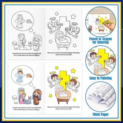 JAPBOR Christmas Nativity Coloring Books - 24PCS Mini Xmas Christian Story Color Book Bulk for Kids Party Favors, Religious Bible Small Colour Pages for School Classroom Church Drawing Painting Games