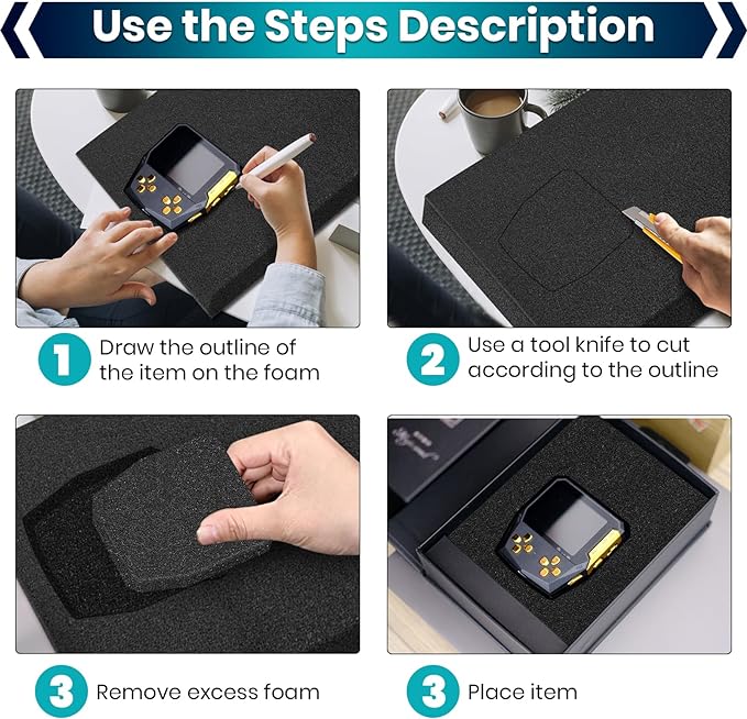 3 Pcs 16 x 12 x 2 Inches Foam Inserts for Cases - Polyurethane Foam Packing Foam Black Craft Foam Sheets for Packing Padding 2 Inch Thick for Camera Toolbox Storage