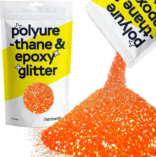 Hemway Polyurethane & Epoxy Resin Glitter 100g / 3.5oz Metallic Crystal Flake Additive for Flooring Jewelry Tumblers Glass Pigment - Chunky (1/40" 0.025" 0.6mm) - Fluorescent Peach