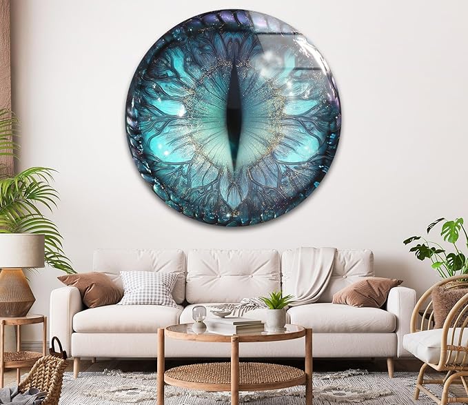 My Photostation.com 39,4''(100cm) Diameter Mystical Dragon Eye Round Glass Wall Art Tempered Glass Printing Wall Decor Large Wall Art Wall Hangings