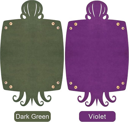 SIQUK 2 Pieces Octopus Dice Rolling Tray PU Leather Dice Mat Folding Scroll Dices Holder Trays for D&D RPG Games (Dark Green, Violet)