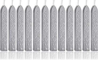 Yoption 12Pcs Sealing Wax Sticks with Wicks, Silver Totem Fire Manuscript Seal Wax Sticks for Wax Seal Stamp (Silver)