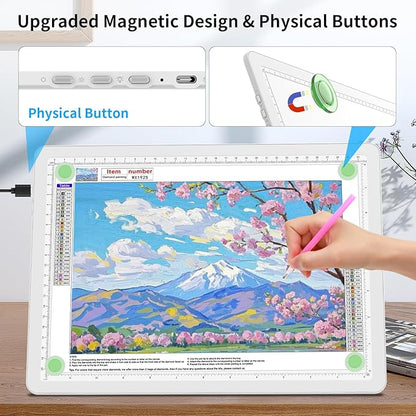 TOHETO A3 Light Board with Bag for Diamond Painting, Super Bright Magnetic Light Pad with Side Buttons, Lightbox for Tracing and Drawing, Corded Light Table for Sketching, Weeding Vinyl (White)