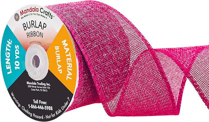 Mandala Crafts Hot Pink Burlap Ribbon 2.5 Inches Wide Jute Ribbons for Crafts - 20 Yds Roll Rustic Burlap Wrap Trim Ribbons for Wreaths Bows Wedding Party Decoration
