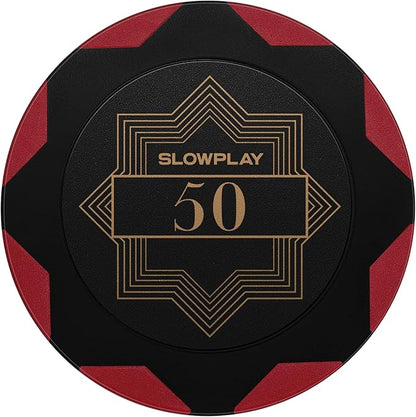 SLOWPLAY Nash Clay Poker Chips, 14 Grams Heavyweight Clay Composite, 40mm Large Chips in Bulk, Pack of 50 with Denomination of 50