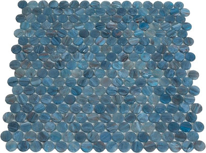 Denim Blue Penny Round Mosaic Glass Tile – Sample Swatch- 4"x5" - Luxurious Design for Bathroom Walls, Kitchen Backsplash, Shower Walls - Elegant Wall Decor - NOT Peel and Stick Tile