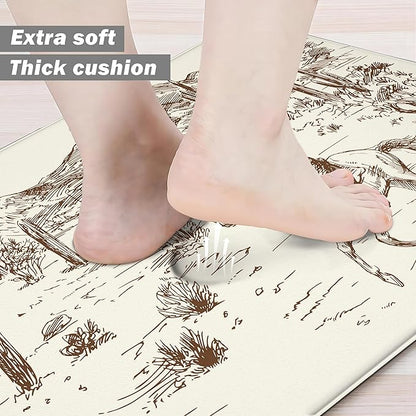 Western Kitchen Mat Rugs Set of 2 Aztec Anti Fatigue Non-Slip Kitchen mats for Floor Western Country Cactus Theme PVC Comfort Mat Floor Rugs Decor Office Front Door Sink 17.3x28+17.3X 47 inches