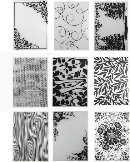 9Pcs Plastic Embossing Folders for Card Making Embossing Machine Template Mold Paper Card Embossing Stencil Flower Leaf Embossing Folder for Scrapbook Photo Album DIY Craft Decoration,4.1 x 5.8inch