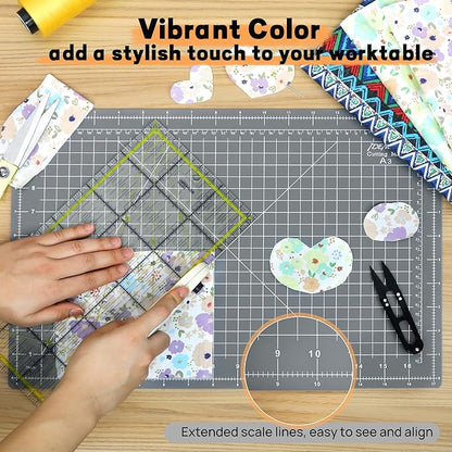 Premium Self Healing Cutting Mat 18'' x 12'', A3 Non-slip Sewing Mat for Quilting, 5-Ply Rotary Cutting Board Double-Sided for Crafts Cutting Fabric Scrapbooking Modeling Projects, Anthracite Gray