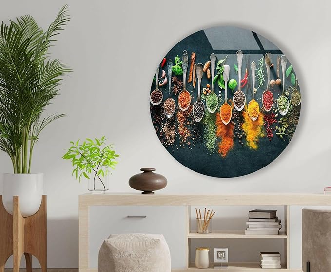 My Photostation.com 10''(25cm) Diameter Colorful Herbs Round Glass Wall Art Tempered Glass Printing Wall Decor Large Wall Art Wall Hangings