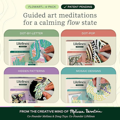 Lifelines FlowArt Activity Pad, 4-Pack - Guided Art Meditations with Markers - Color by Number/Letter, Dot Art and More Coloring Books for Teens, Adults & Seniors