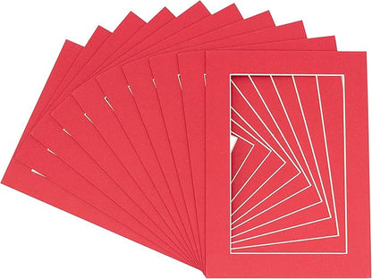 8x10 Mat for 6x8 Photo - Precut Deep Red Picture Matboard for Frames Measuring 8 x 10 Inches - Bevel Cut Matte to Display Art Measuring 6 x 8 Inches - Acid Free Pack of Ten MATS