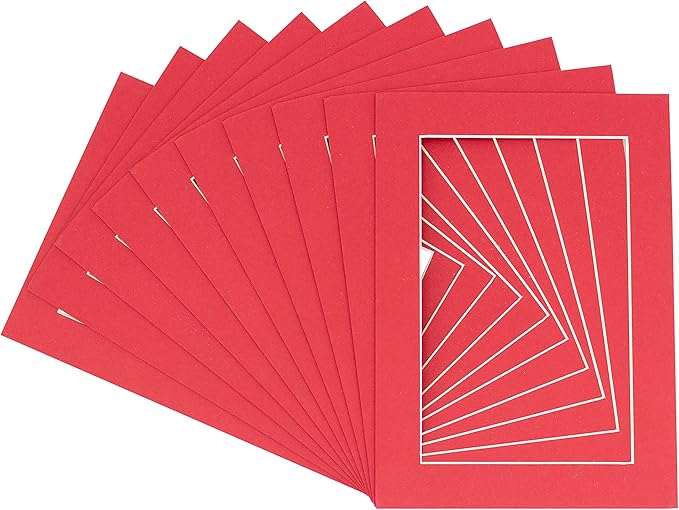 5x7 Mat for 8.5x11 Frame - Precut Mat Board Acid-Free Show Kit with Backing Board, and Clear Bags Deep Red 5x7 Photo Matte Made to Fit a 8.5x11 Picture Frame Matboard for Framing, Pack of 100 Mats