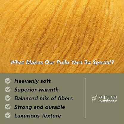 Pullu - Baby Alpaca Merino Wool Yarn Set of 3 Skeins (150 Grams) Worsted Weight - Sourced Directly from Peru - Heavenly Soft and Perfect for Knitting and Crocheting (Golden Yellow)