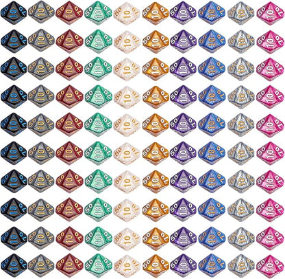 CiaraQ DND Polyhedral Dice (100pcs) with A Dice Bag Compatible with Dungeons and Dragons DND RPG MTG Role Playing Table Games (D% dice, 10 colors-100 pcs)