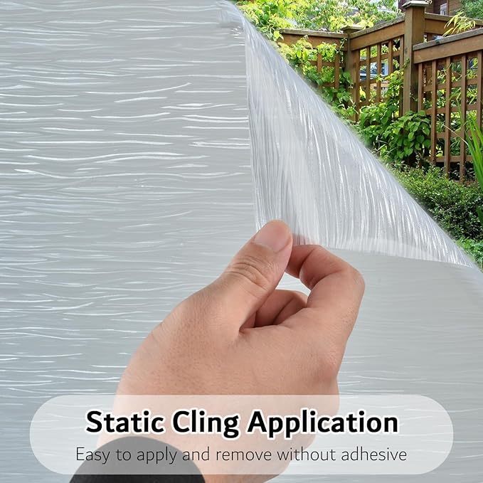 VELIMAX Frosted Window Privacy Film Non Adhesive Window Cling Removable Glass Covering Clear Water Opaque Window Film for Home Anti UV 17.7x78.7 inches