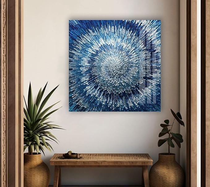 My Photostation.com 48Wx32H'' Abstract Blue Textured Glass Wall ArtTempered Glass Printing Wall Decor Large Wall Art Wall Hangings