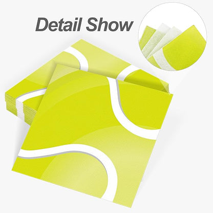 Aodaer 48 Pieces Tennis Paper Napkins Disposable Tennis Party Napkins Tennis Ball Sports Napkins Tennis Cocktail Dinner Napkin Set 13" x 13" Unfolded Tennis Tableware Napkins for Sports Party Supplies