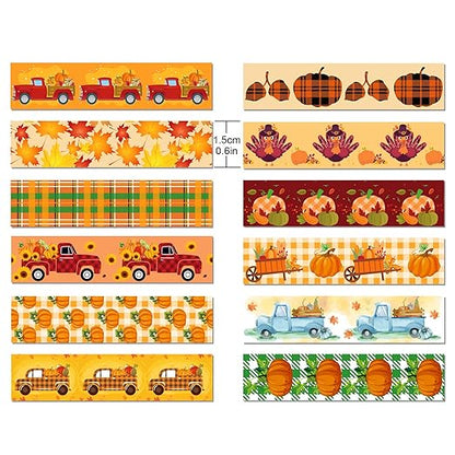 12 Rolls Thanksgiving Washi Tape Set, Maple Leaf Patriotic Decorative Paper Stickers Tape, Patriotic Packing Tape Decorative Tape for Thanksgiving Gifts Wrapping, DIY Art Crafts, Wrapping Decor