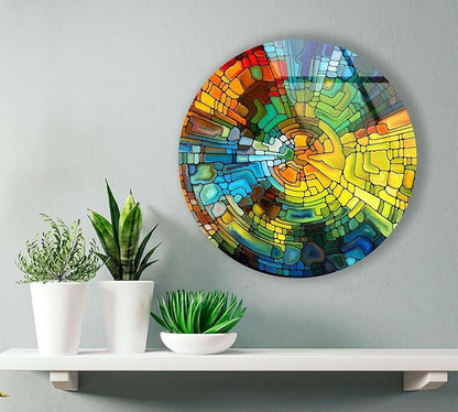 My Photostation.com 20''(50cm) Diameter Stained Yellow Round Glass Wall Art Tempered Glass Printing Wall Decor Large Wall Art Wall Hangings
