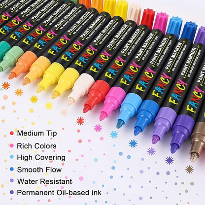 IVSUN Paint Pens Paint Markers, 36 Colors Oil-Based Waterproof Art Marker Pen Set, Never Fade Quick Dry and Permanent, Works on Rocks, Wood, Fabric, Plastic, Canvas, Glass, Mugs, DIY Craft