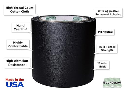 BookGuard 4 inch Premium Bookbinding Repair Cloth Tape, 15 Yard Roll, Black