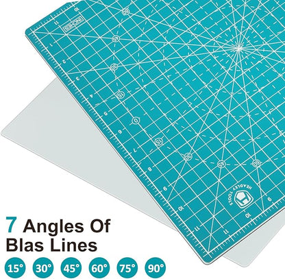 Headley Tools 12"x12" Rotating Cutting Mat, Self Healing Mat with 360-Degree Rotation & Anti-Slip Base, Sewing Board Cutting Mat Perfect for Fabric Quilting Leather Hobby Project, Turquoise