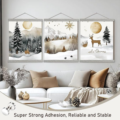 Artmag Magnetic Poster Hanger Frame, 23x35 23x34 23x23 Light Wood Wooden Magnet Canvas Artwork Print Poster Hangers Frames Hanging Kit (Grey, 23")