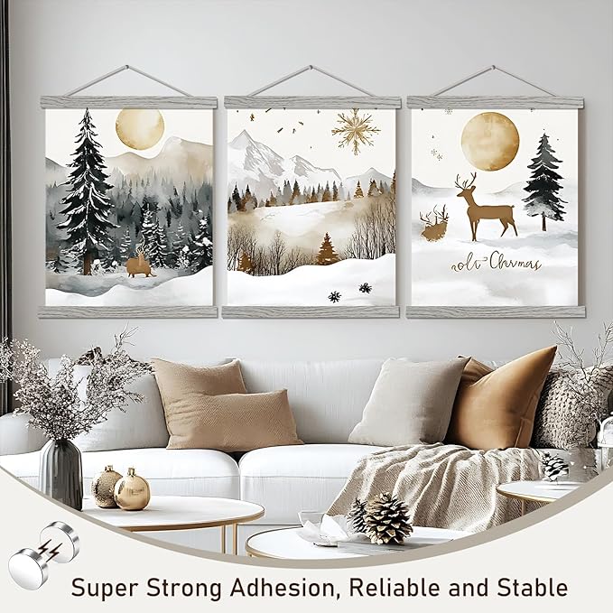 Artmag Magnetic Poster Hanger Frame, 30x40 30x20 30x24 Light Wood Wooden Magnet Canvas Artwork Print Poster Hangers Frames Hanging Kit (Grey, 30")