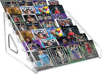 Trading Card Display Stand, 7-Tier Greeting Card Display Stand, 12 in Acrylic Portable Versatile Display Rack Holder for Graded Cards, PSA Cards,Sports Cards, Business Cards (1 Pack)