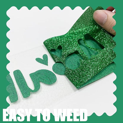 Christmas Green Glitter HTV Heat Transfer Vinyl, 12" x 8ft lron on Vinyl, for T-Shirt Ironing, Vinyl HTV Easy to Cut and Weed, The Best Choice for DIY Creativity. (Greener, 12" x 8ft)