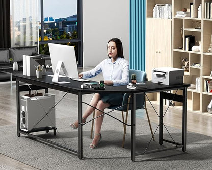 Coleshome 66" L Shaped Gaming Desk with Outlet, L Shaped Desk with CPU Stand, Corner Computer Desk, Home Office Desk, Writing Desk, Black