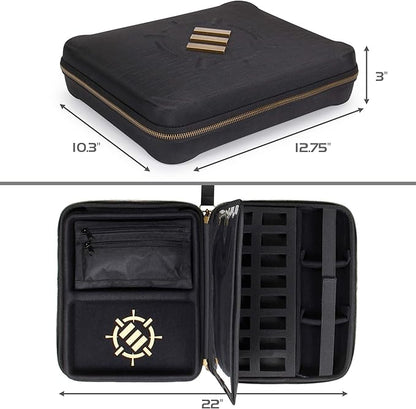 ENHANCE RPG Organizer Case - DnD Binder with Built-in Character Sheet Holder and Erasable Scribe Panel, Dice Rolling Area, Removable Pen Pouch, Miniature Foam Tray, Wrist Strap