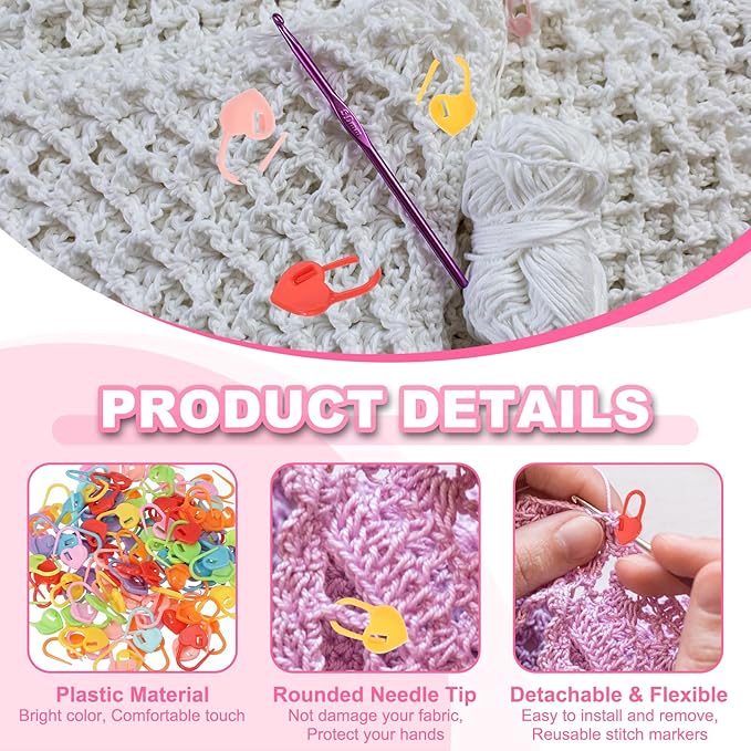 uxcell 400pcs Stitch Markers for Crocheting, Heart Shaped Crochet Marker Needle Clip Counter for Knitting Clothing Tag DIY Craft,Purple