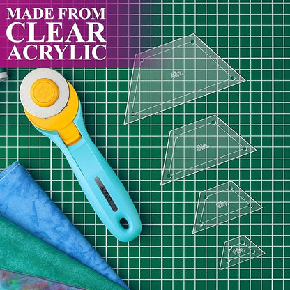 Quilting Acrylic Template Set | Precision Tools for Quilting Enthusiasts | Half Hexagon Design | Includes Sizes 4", 3", 2", 1" | 1/8 Clear Acrylic | 1/4" Seam Allowance for Accuracy