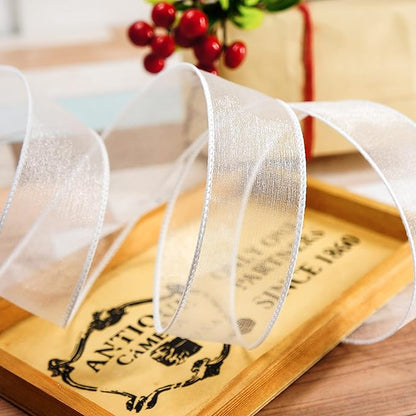 CT CRAFT LLC Sheer Organza Wired Ribbon 1.5" x 50Yards White for Wedding Chair Bow Flora Bouquet Gift Wrapping Christmas Tree Home Decor Wreath