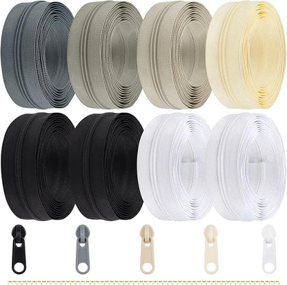 Zippers by The Yard for Sewing, DOITEM 2.8 mm Zippers 22.4 m Nylon Endless Zip Set with Slider and Zip for Sewing and Crafts – 6 Colors