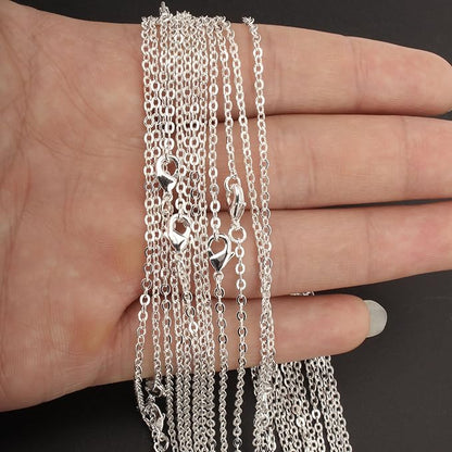 Wholesale 12 PCS Silver Plated Solid Brass Fine Flat Cable Chains Bulk for Jewelry Making 18-30 inches (26 Inch(2MM))