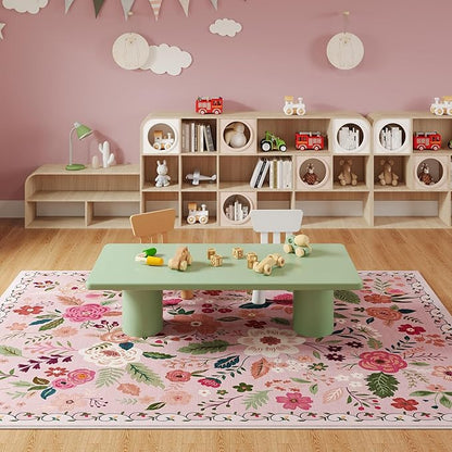 Rugcomf Living Room Rug 6x9 Machine Washable Boho Area Rug Non Slip Floral Vintage Low Pile Large Carpet for Bedroom, Farmhouse, Dining Room, Kids Playroom(Pink)