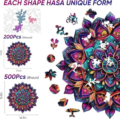 Wooden Jigsaw Puzzles, Mandela Wooden Puzzles for Adults 200 Pcs, 11.2'' x 11.4'' Luxurious Shaped Wood Puzzle, Beautiful Package, Best Gift for Adults and Kids, Family Game