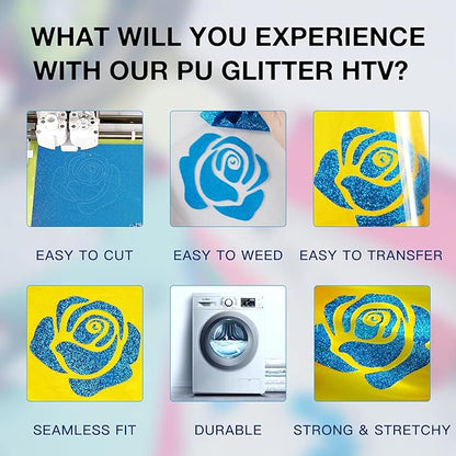 HTVRONT Blue Glitter HTV Heat Transfer Vinyl Rolls - 10" x 8ft Glitter HTV Vinyl for Shirts, Easy to Cut & Weed for Heat Vinyl Design (Sky Blue)
