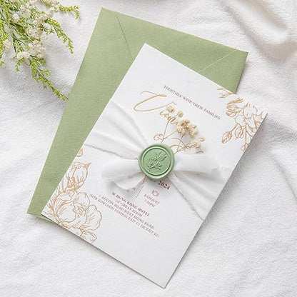 PONATIA Sage Green Wax Seal Stickers - 50 Pcs Self- Adhesive Wedding Invitation Seal Stickers, Perfect for Invitation Cards, Envelopes, Christmas Cards, Gift Wrapping, Party Menu Décor