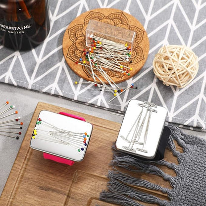 Magnetic Wrist Sewing Pincushion with 100 Pieces 1.5 Inch Ball Head Sewing Pins Set Wrist Magnetic Pin Holder Gift Supplies(Rose Red)