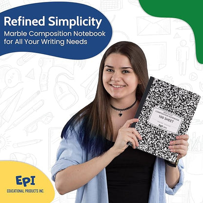 EPI Marble Hardcover Wide Ruled Composition Notebook | 200 Pages (100 Sheets), 9.75 x 7.5 in, Sturdy Sewn Binding | School, Office, Journaling, Notes - 12 Pack